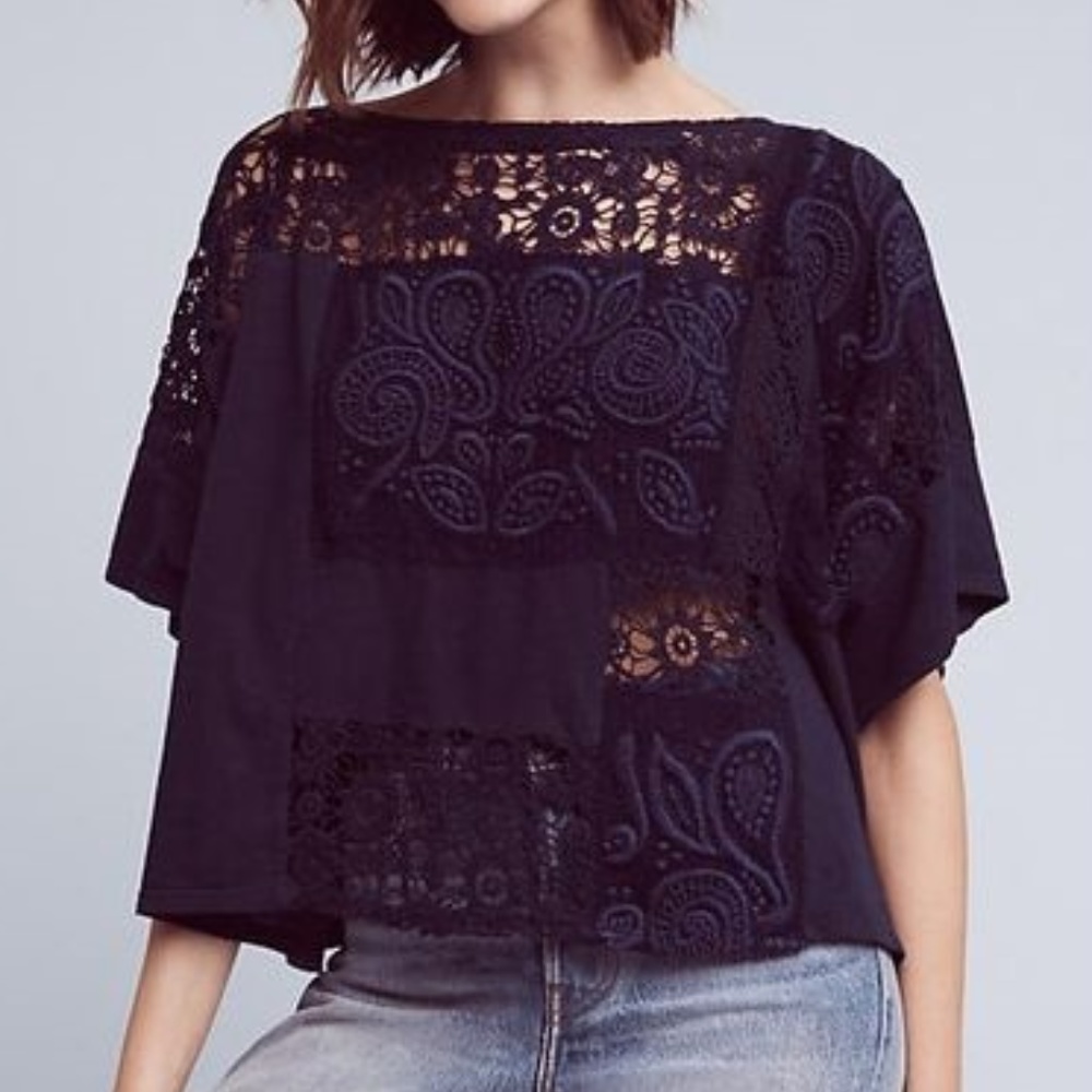 Anthropologie AKEMI+KIN Navy Embroidered Darrie Top sz S - Picture 8 of 8